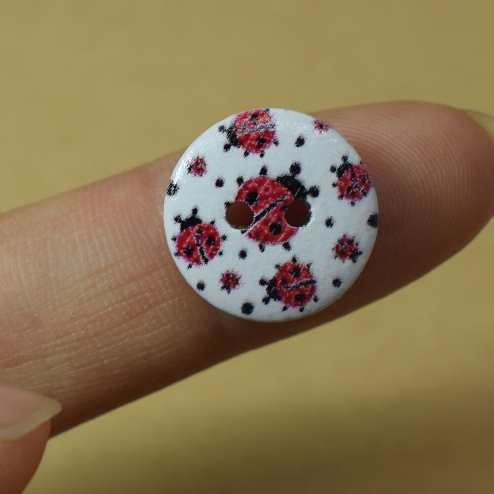 50PCS Ladybug Painting Wooden Buttons Sewing Clothes Boots Coat Accessories 2 Holes Wood Button for DIY Scrapbooking Decorative