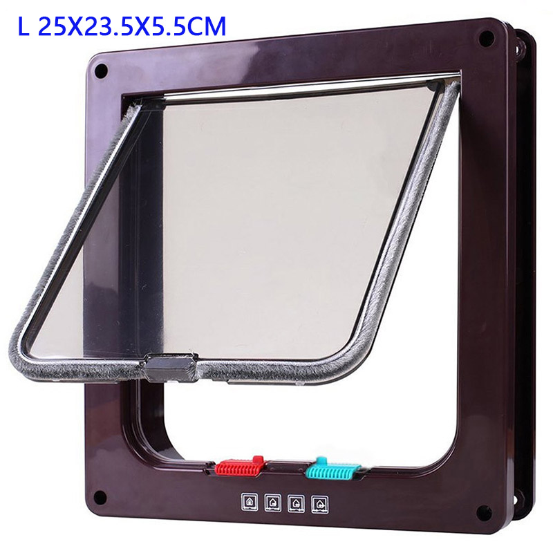 Cat Flap Door with 4 Way Security Lock Dog Flap Door for Dog Cats Kitten ABS Plastic Small Pet Gate Door Kit Cat Dogs Flap Doors: Brown L25x23.5x5.5cm
