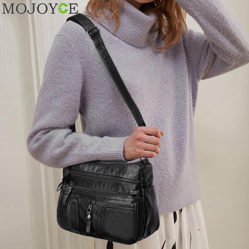 mujer bandolera bolso de cuero PU suave Multi-Bolsillo cremallera señoras chicas compras bandolera