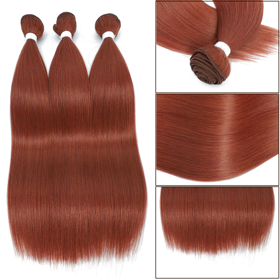 Extensiones de cabello liso de 26 pulgadas, mechones de cabello ombré, pelo de fibra resistente al calor, tejido de pelo liso sintético