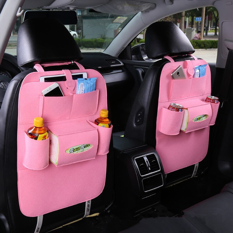 1PC Car Auto Seat Back Storage Bag organizer in the car for child Car Interior Protector Cover Children Kick Mat Car accessory: pink