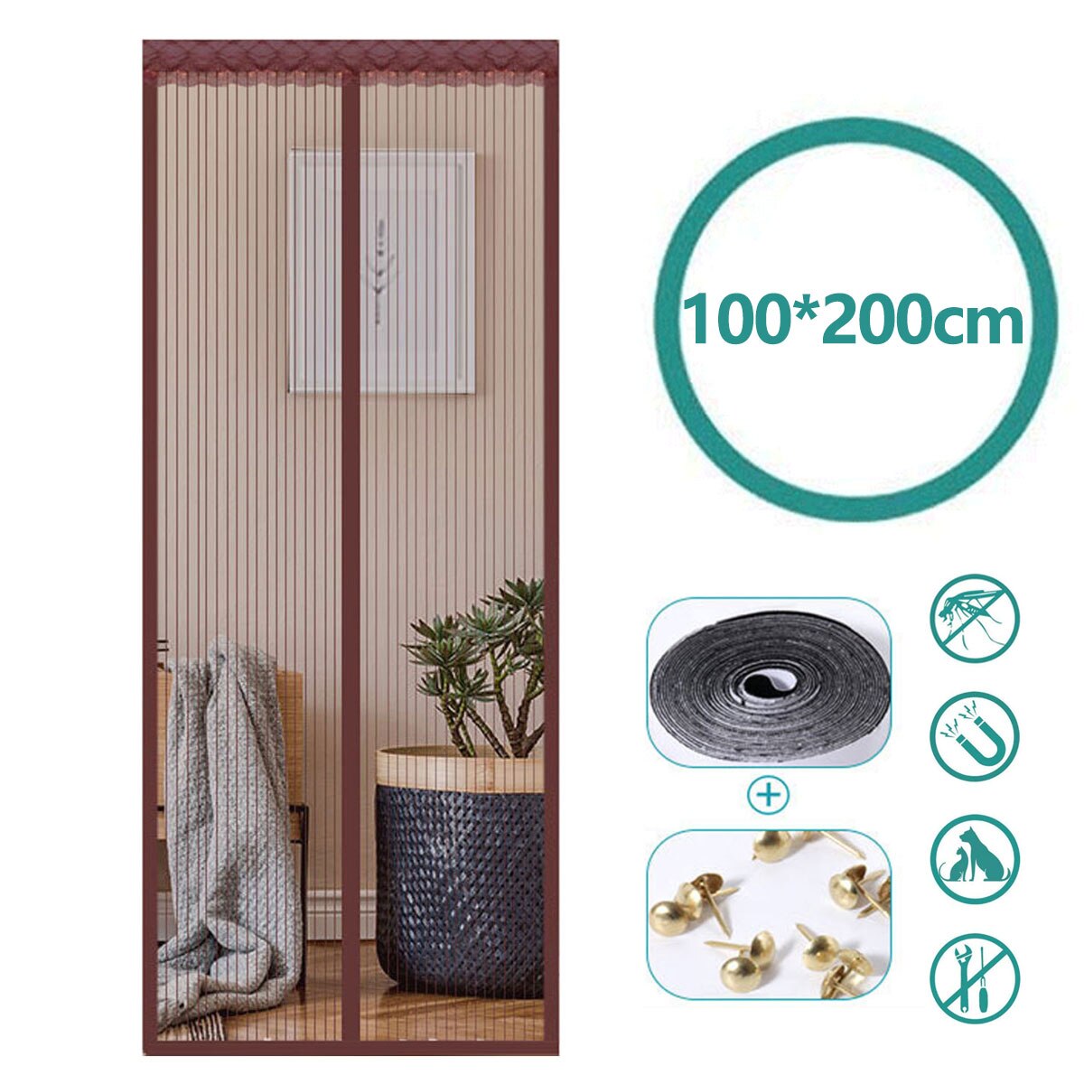 Porta dello schermo magnetico mantieni Anti zanzare insetti fuori zanzariera, zanzare tenda balcone scorrevole soggiorno bambini: Brown100-200cm