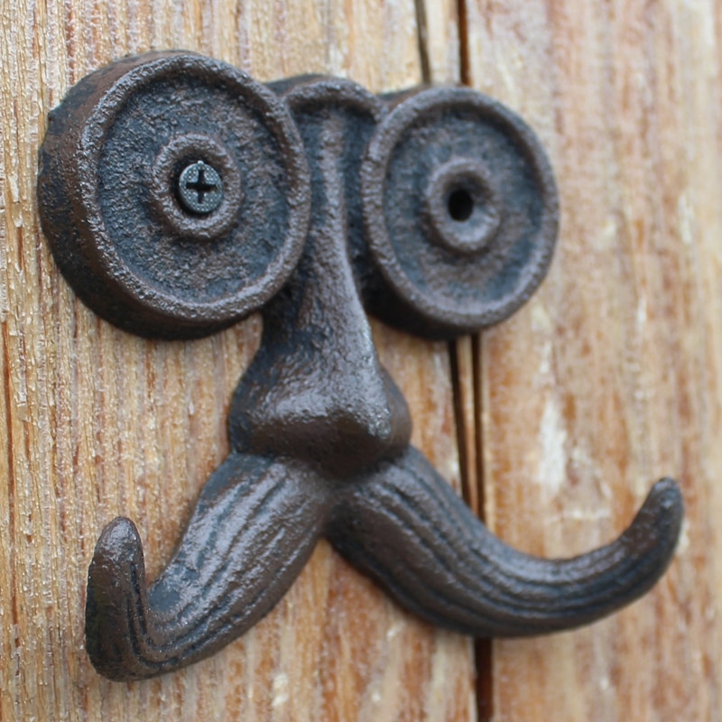 Crochet mural en fonte avec deux cintres, Vintage européen, mignon pour vieil homme, avec une longue moustache, décoration de jardin et de maison