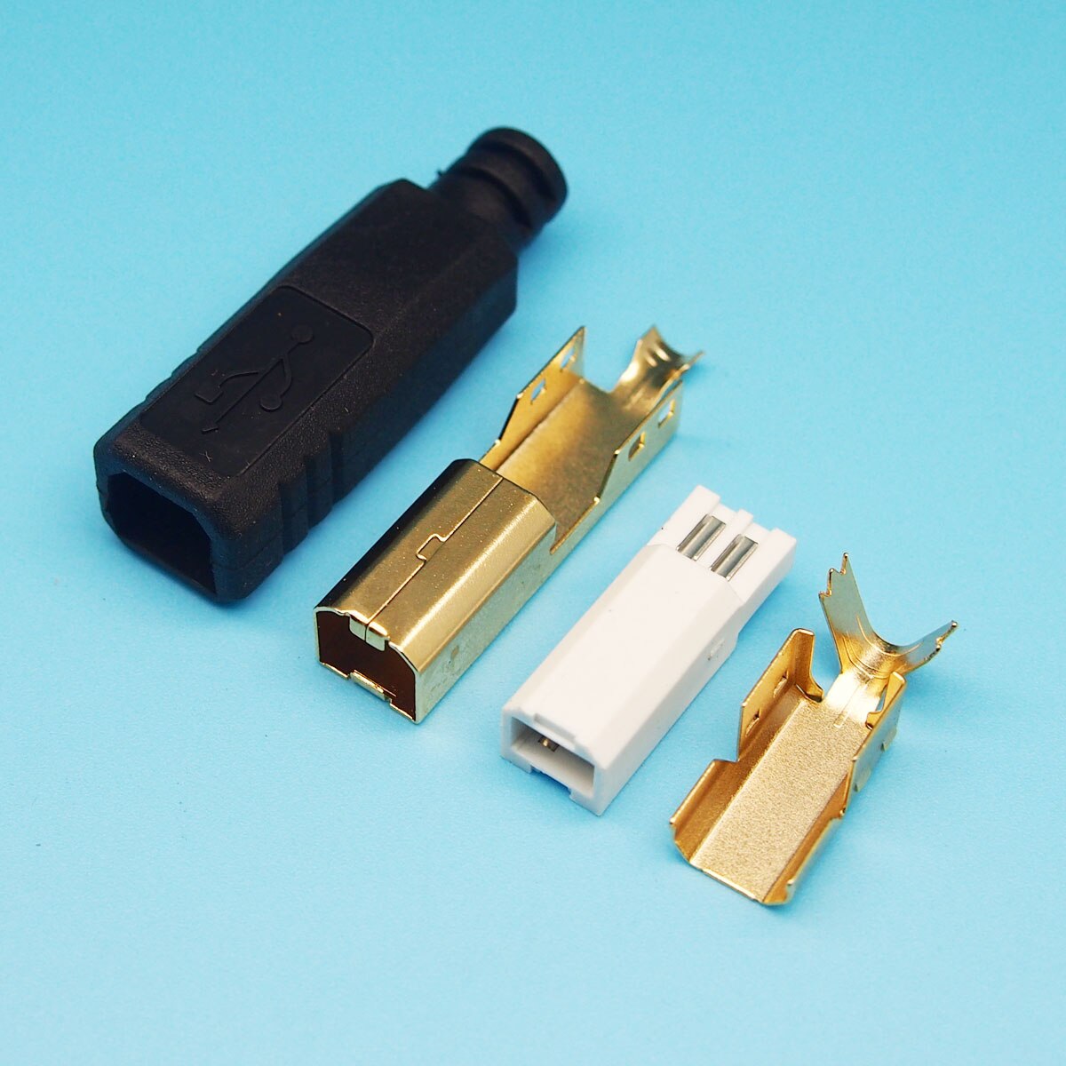 10 Sets Gold Plating B Type Mini Usb Male Plug Diy Bonding Draad Usb Printer Plug Met Behuizing