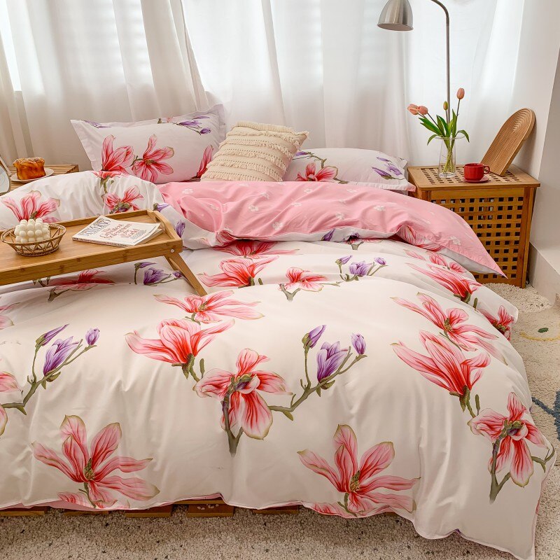 Chinese Bedding Set,Duvet Cover 175x220 3Pcs With Pillowcase,Red Flower Pattern 200x230 Quilt Cover,King Size Blanket Cover