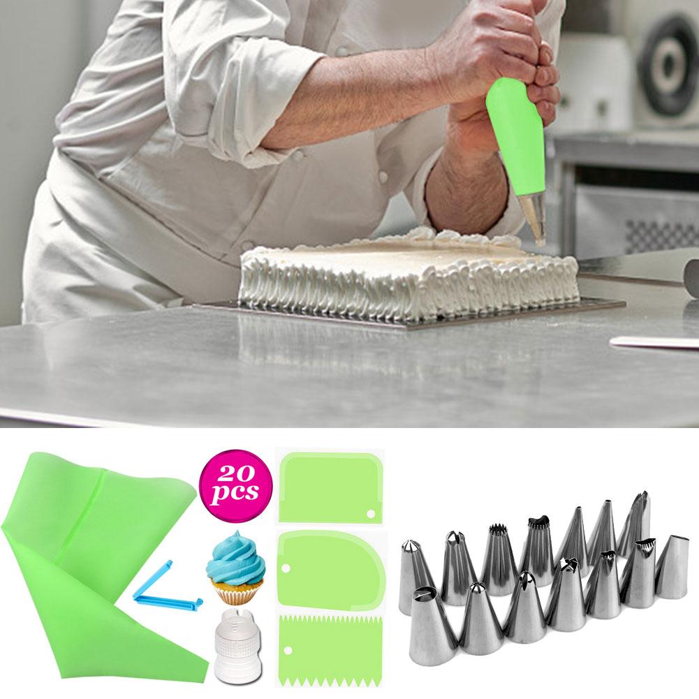 Juego de 20 unidades de boquillas para manga pastelera, bolso de hojaldre de silicona, Kit de herramientas de decoración de tartas, accesorios de cocina reutilizables para manga pastelera DIY