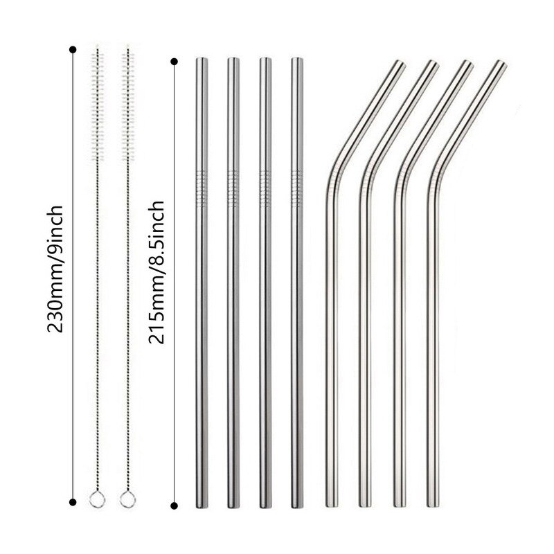 Rainbow Color Reusable Metal Straws Set With Cleaner Brush 304 Stainless Steel Drinking Straw Milk Drinkware Bar Party Accessory