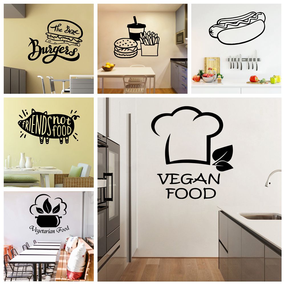 Fast Food Wall Stickers For Hamburger Store Vinyl Wallpaper Decal Kitchen Room Art Stickers Wall Decor Decals