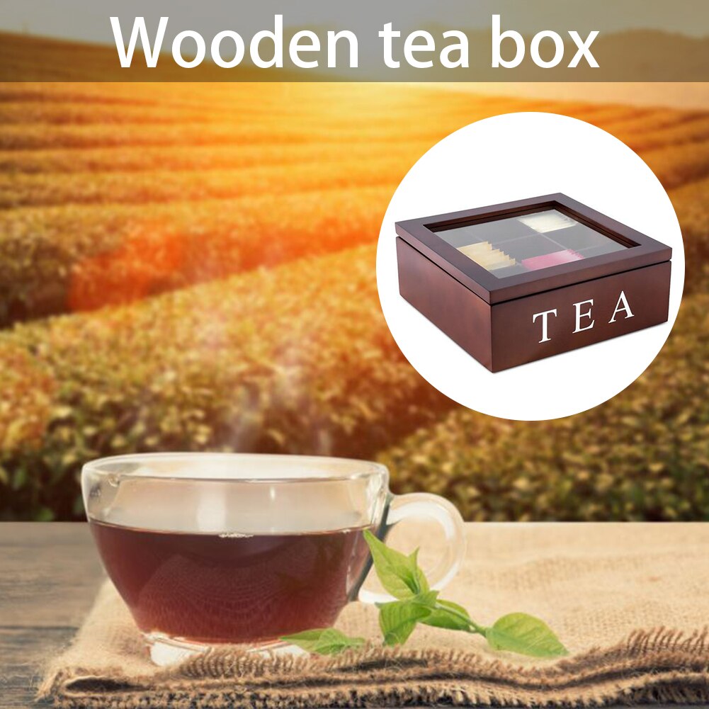 9 komórek drewniane pudełko na herbatę 9-komorowa herbata kawa schowek na szafki kuchenne organizator