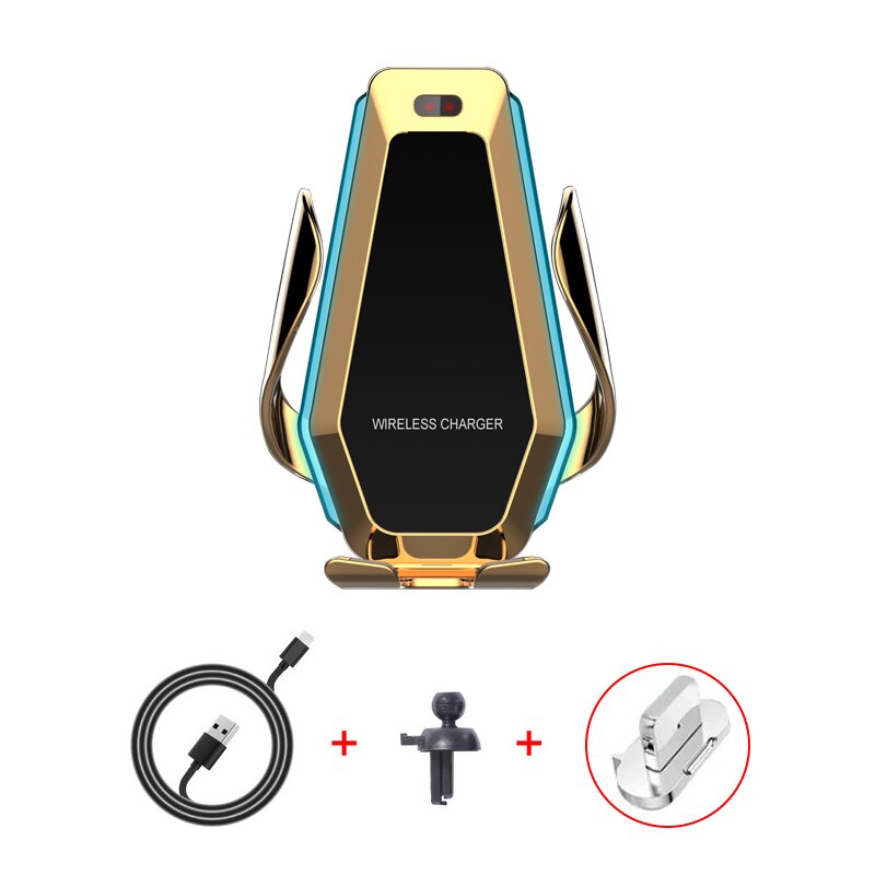 10W Fast Qi Wireless Charger Car Charger Holder for iPhone X 8 XS max 11 pro Infrared Sensor Car Mount for Samsung S10 Xiaomi 9: Gold Apple port