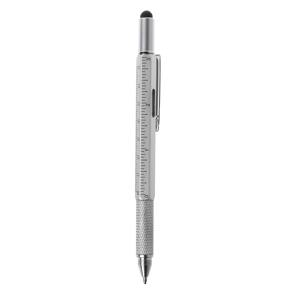 6 in 1 metal pen Multifunction Tool Ballpoint Pen Screwdriver Ruler Spirit Level: Zilver