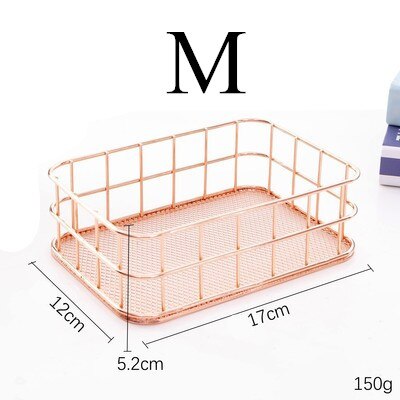 Rose Gold Wrought Iron Storag Rack Magazine Book Holder Stand Metal Baskets Office Desktop File Organizer Cosmetic Storage Box: C
