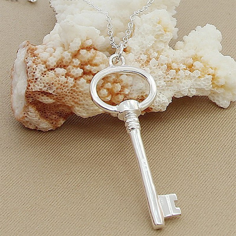 Classic Round Key Pendant Necklace Silver 925 Jewelry Women Men Necklace