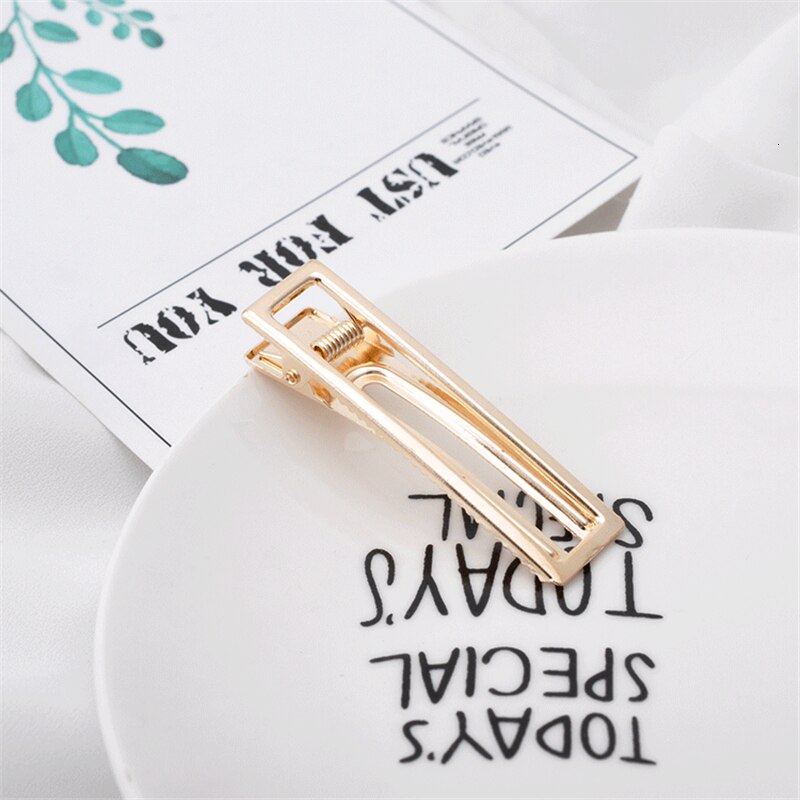 Frauen Gold Geometrische Kaninchen Krone bilden Haarspange Metall Hohl Haarnadeln Für Süße Mädchen Einfache Hairclip Haar Zubehör: rechteckig
