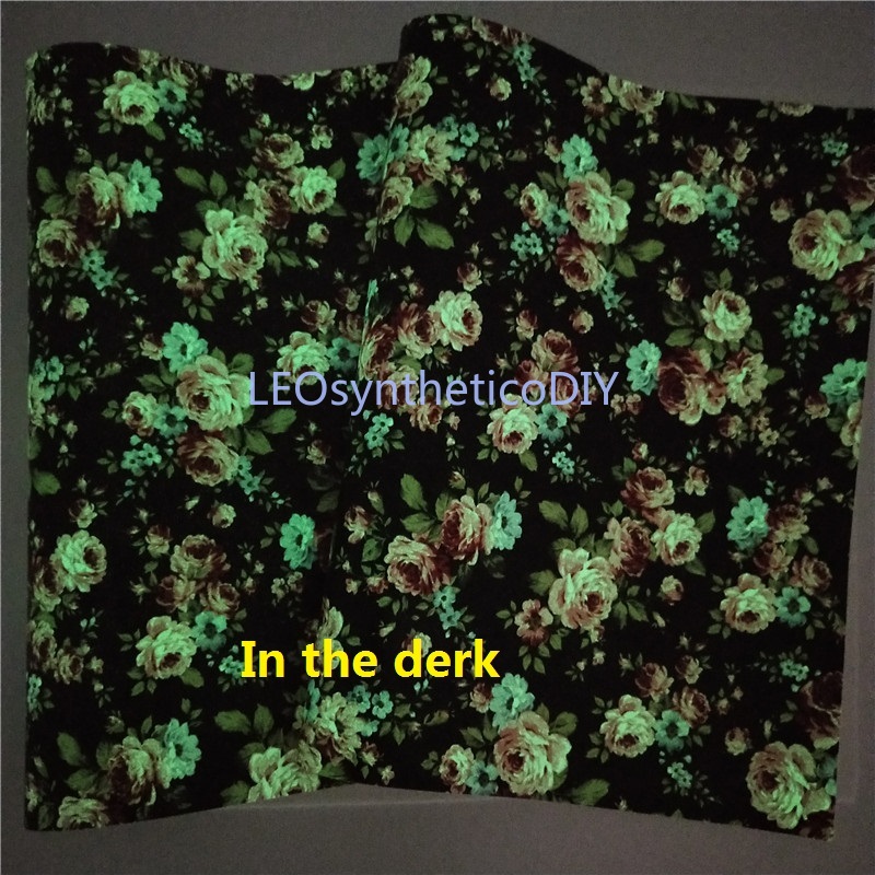 1PC 21X29CM Glow in The Dark Faux Leer Stof, rose Gedrukt Synthetisch Leer Stof Voor Maken Bows LEOsyntheticoDIY T276B