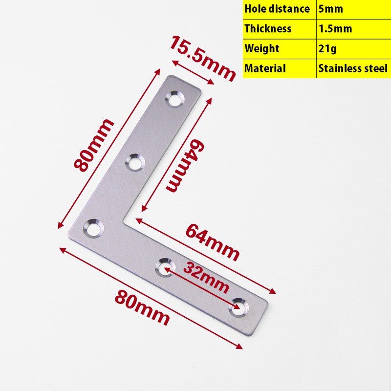 FGHGF 90 Degree L Shaped Stainless Steel Flat Plate Corner Brace Angle Brackets: Multi