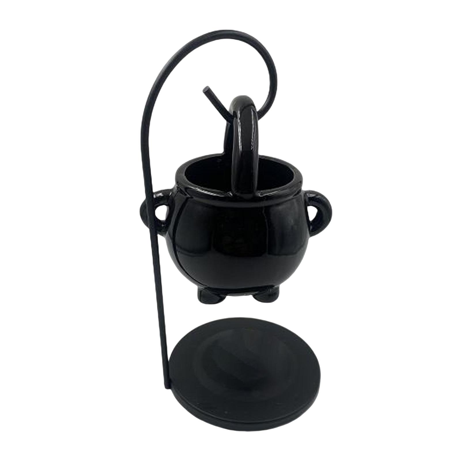 Keramische Kaarshouder Essentiële Olie Brander Diffuser Oven Warmer Theelichtje Kaars Houten Basis Lamp Porselein Woonkamer Decor: Black
