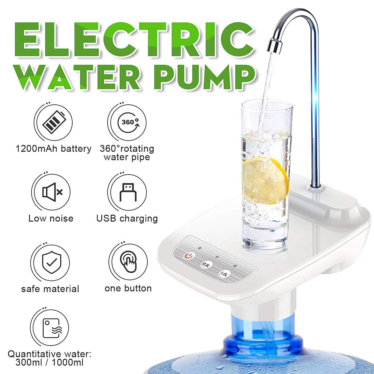 Upgraded 300/1000L Water Quantitative Flow Wireless Electric USB Water Bottle Pump Dispenser Home Barreled Water Electric Pump