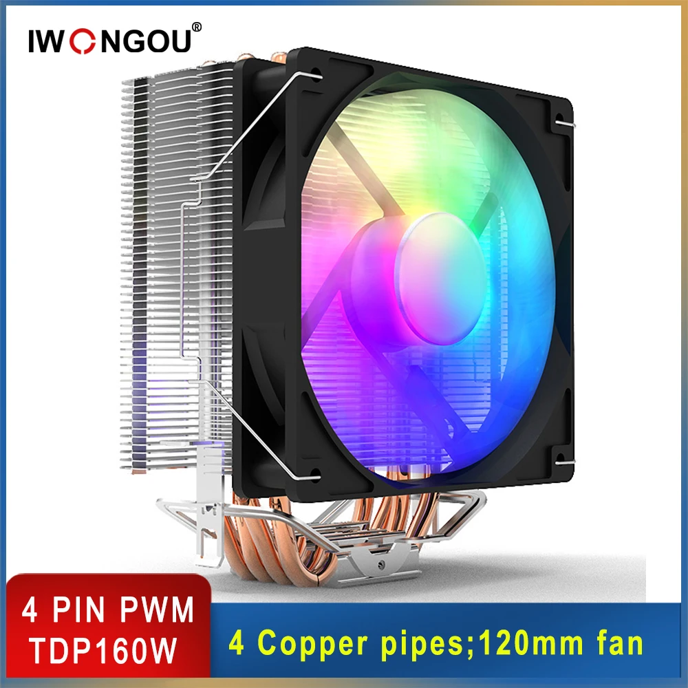 Processor Cooler For Lga -V3/1366/1151/1700 AM4 AM3 4 Heat Pipes Cpu Cooler 4PIN Fan Heatsink IWONGOU Radiatier Ventilador