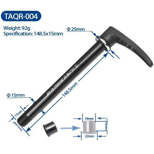 Bicycle alloy Thru axle Skewer 142*12mm Quick Release Bucket Shaft lever for MTB Mountain Bike Aluminum skewers for frame: 148.5x15mm TAQR-004