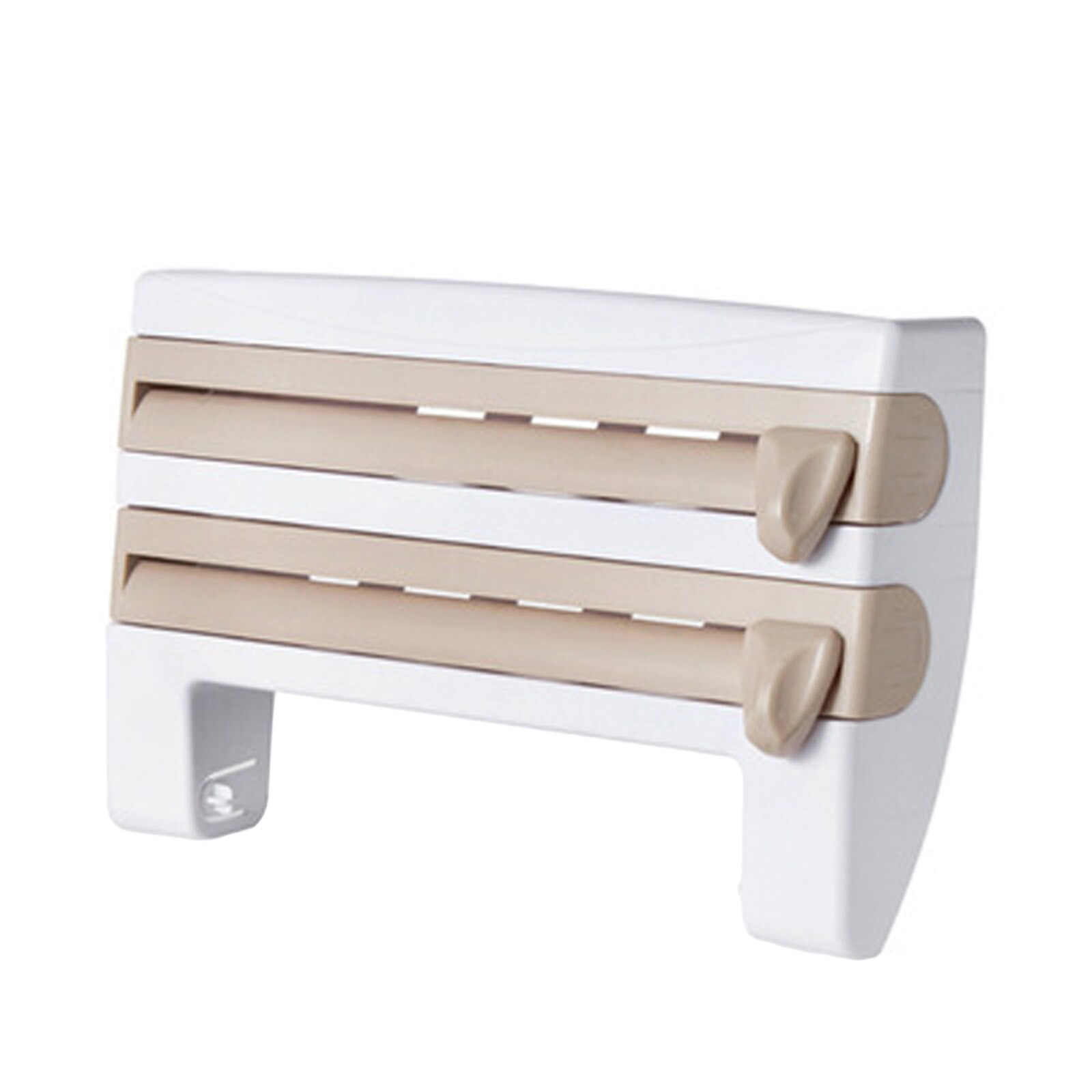 3-In-1 Kitchen Wrap Dispenser Multifunctional Wall-Mounted Plastic Foil Dispenser with Slide Cutter White/Khaki/Gray