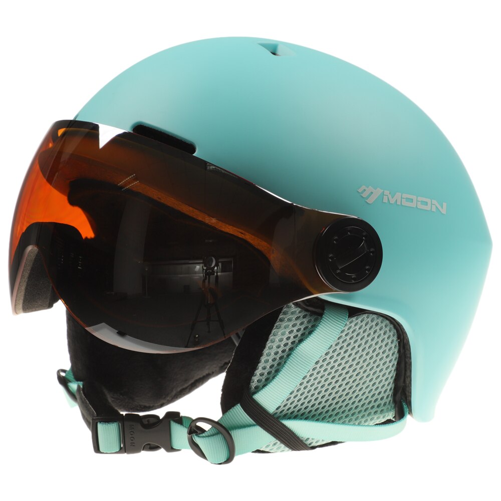 Mænd kvinder ski snowboard hjelm med ørekappe beskyttelsesbriller sikkerhed ski pc+eps hjelm ski sne sports snowboard hjelm: Blå / L