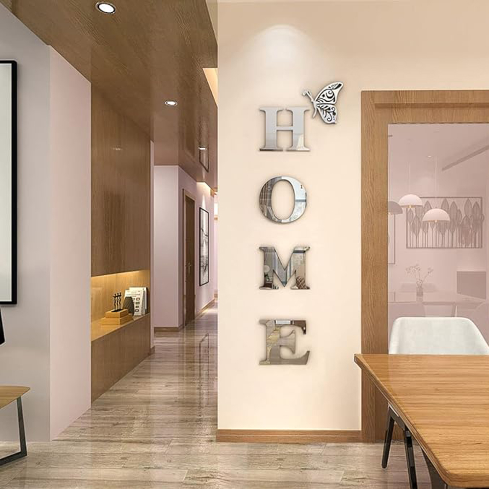 3D acrílico letras en inglés pegatina de pared para el hogar espejo 3D pegatina de pared acrílica calcomanías autoadhesivas decoración de en casa arte de pared Mural