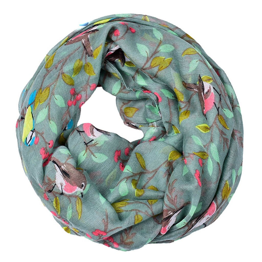 Kvinder damer klassisk rundblad mønster print tørklæde geometrisk lille fugl blød kæde tørklæde echarpe hiver femme  #t1p