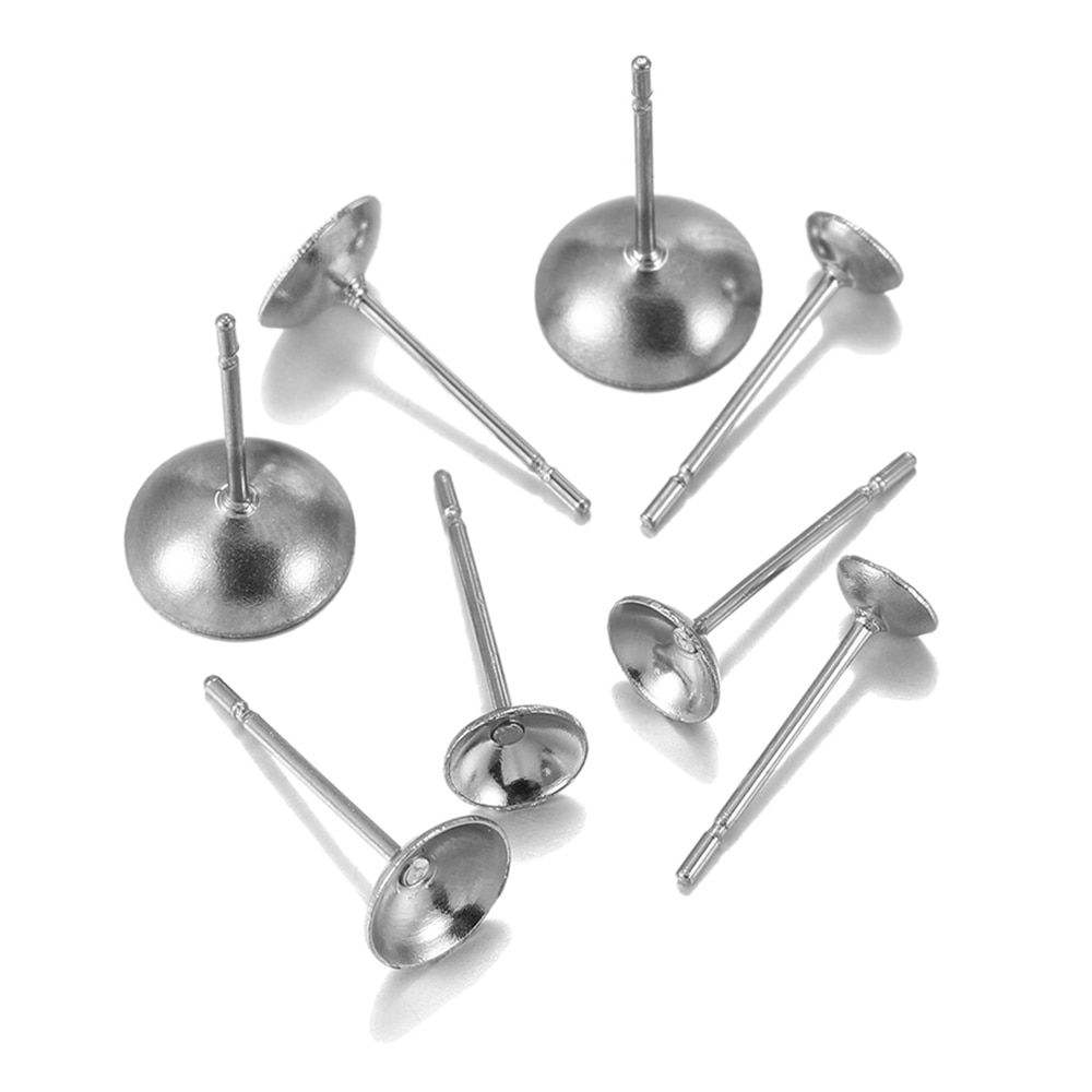 100Pcs Rvs Cup Vorm Earring Instellingen Oor Post Pin Bevindingen Diy Oor Sieraden Maken Oorbellen Blank Base Past crystal