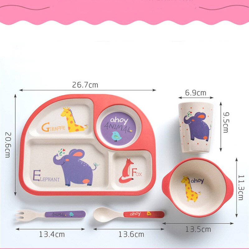 Baby Dishes Set Eco-friendly Bamboo Fiber Dinnerware Cute Cartoon Animal Bowl Tableware for Toddlers Boy Girl WXY010