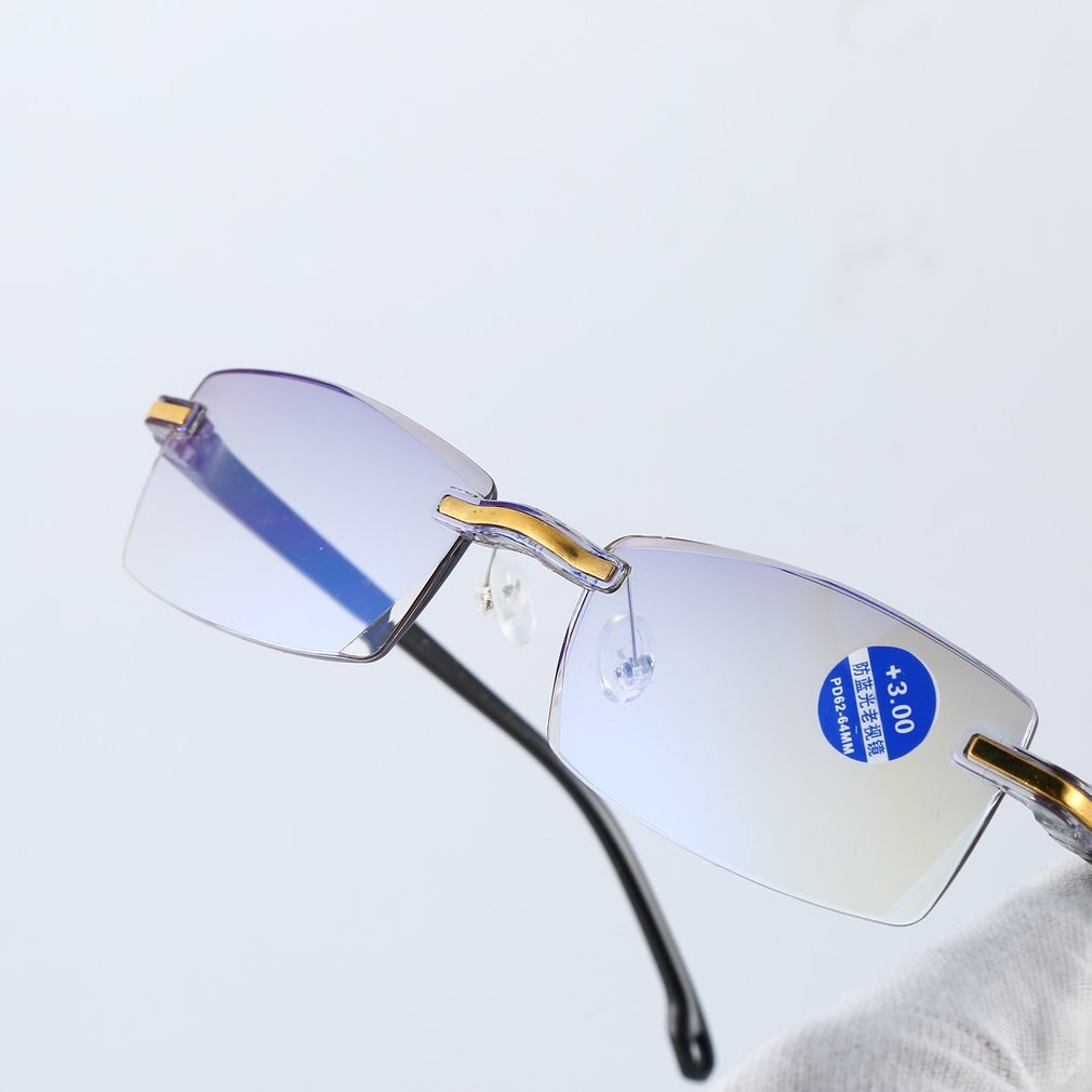Rimless Diamond-cut Reading Glasses Anti-blue Light and Blue Film Integrated for Women Men +1---+4 Full Degree