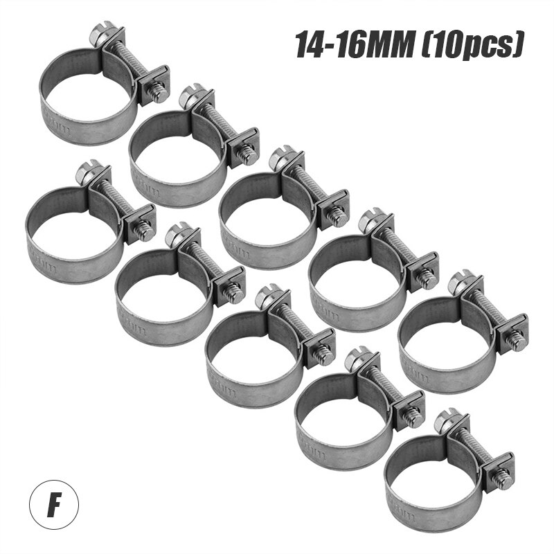 10PCS/Set Car Fuel Hose Clips Hoses Clamps Set Mini Carbon Steel Air Hose Clamp Diesel Petrol Pipe Clips Auto Hose Parts: F