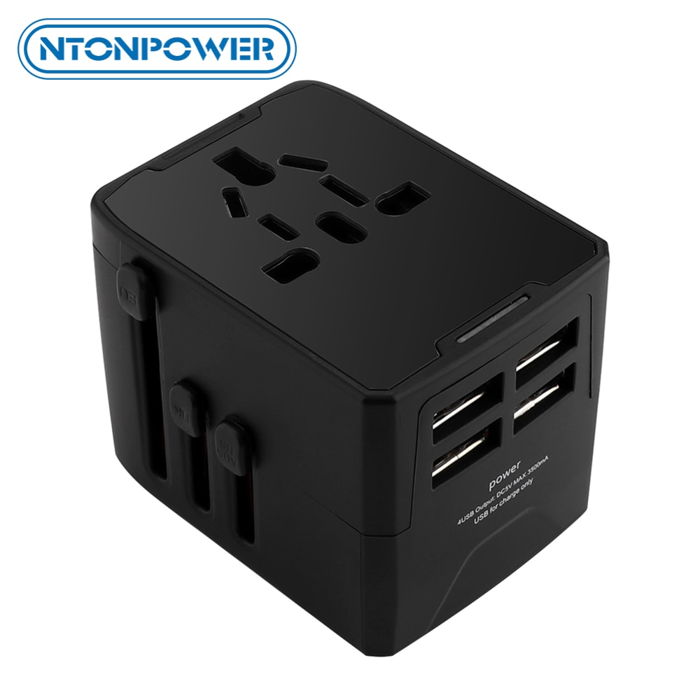 NTONPOWER Universal Travel Adapter 4 USB Power Adapter Oplader Internationale Adapter All-in-een Sockets voor EU/ US/UK/AU/JP