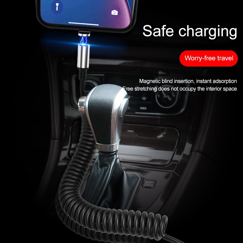Cavo a molla magnetico 3A Micro USB tipo C cavo di ricarica rapida a 8 Pin per iPhone X Samsung S9 S10 cavo retrattile Huawei P30 lite