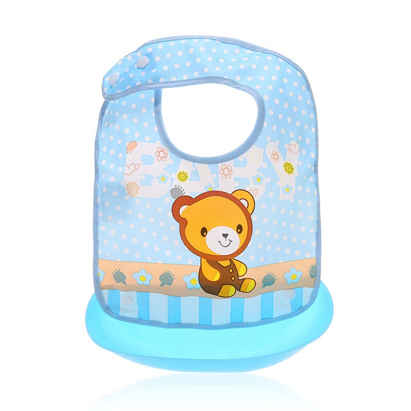 1 Pcs Waterproof Baby Bibs Apron Cute Cartoon Baby Bibs Towel Adjustable Detachable Baby Burp Bibs Infant Supplies: Light blue bear