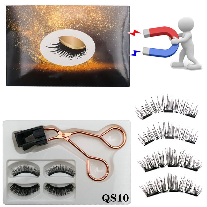 Neue 2 Paar 3D Natürliche Magnetische Wimpern, Handgemachte Wiederverwendbare Magnetische Falsche Wimpern Mit 3 Magnete Magnetische Wimpern: QS10