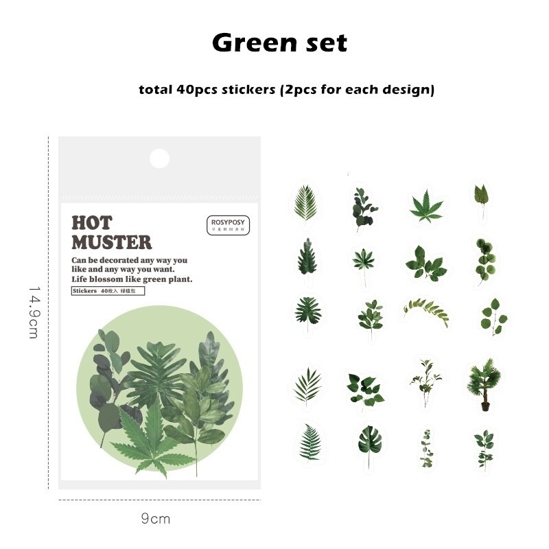 40pcs Muster Stickers Set Tulip Daisy Rose Flower Bear Angel Post Note Sticker DIY Decoration Adhesive Diary A6184: Green set