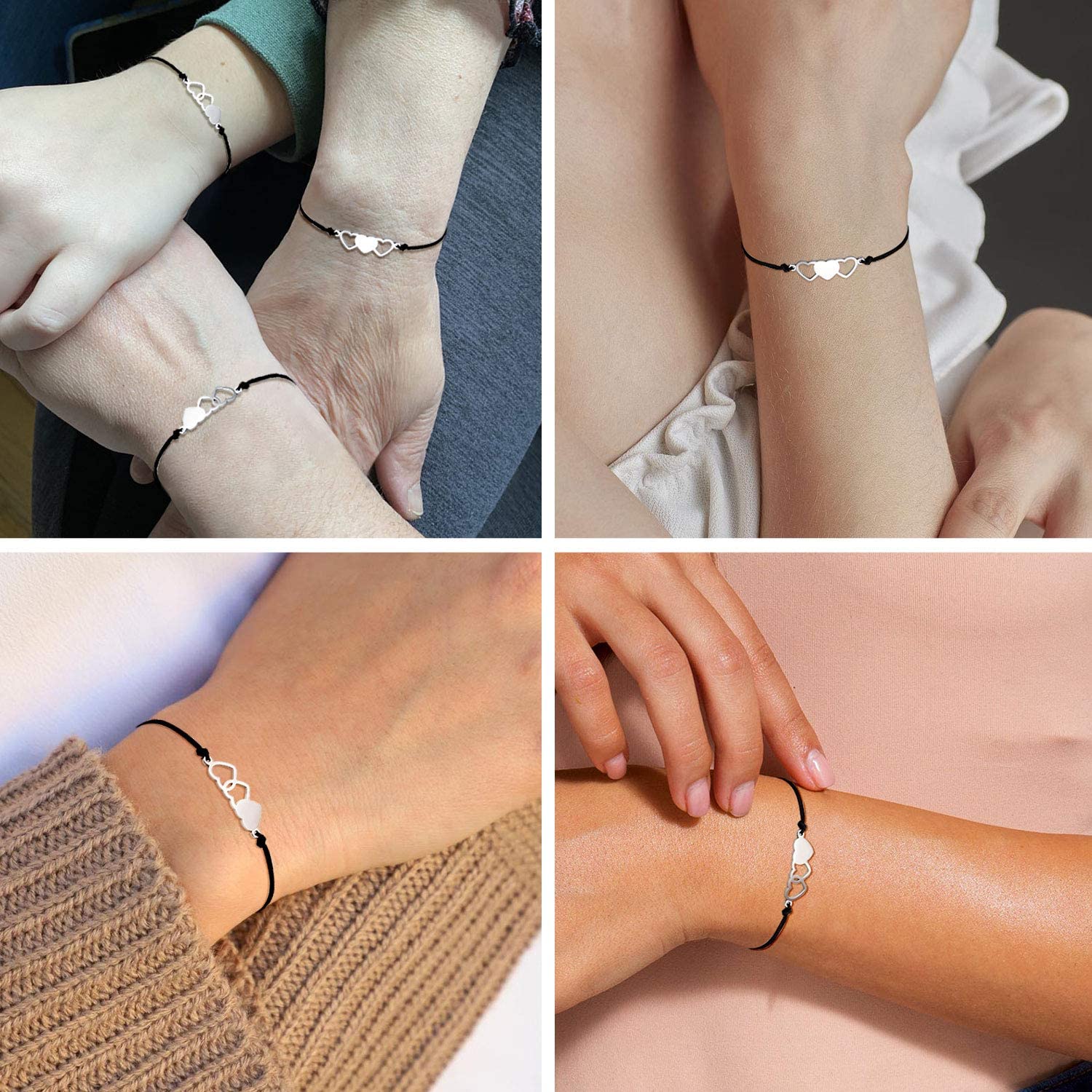 3 pçs correspondência coração irmã cartão pulseira de aço inoxidável artesanal trançado charme pulseira amizade jóias presente para meninas