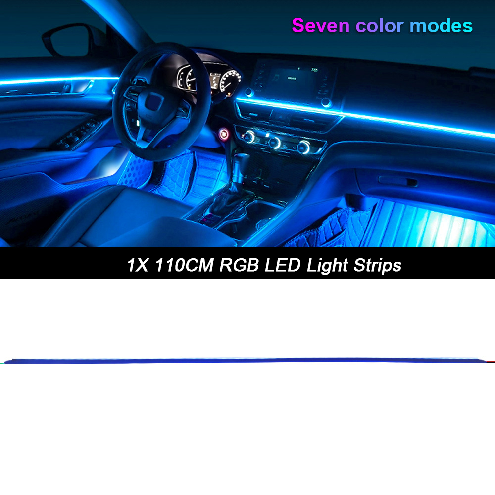 Luz ambiental para coche 18 en 1, tiras acrílicas de 64 colores, 110cm, 90cm, 75cm, 35cm, 20cm, colores completos, RGB, Interior del coche, Control por aplicación Bluetooth: Blanco