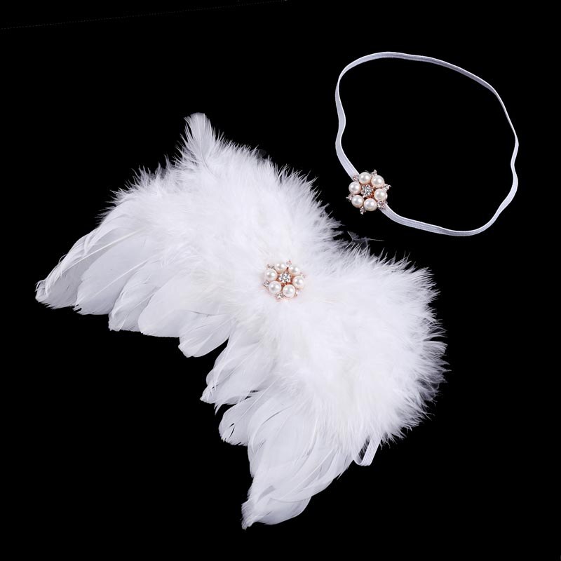 Pasgeboren Fotografie Props Infant Baby Meisjes Jongen Angel Feather Wings Feather Photo Prop Vleugels Hoofdband Kleding Haarband