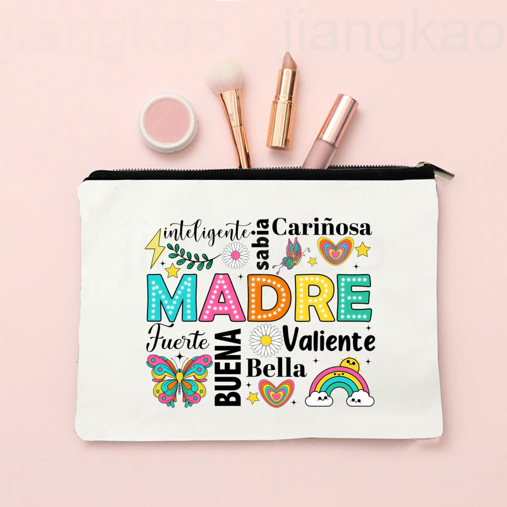 Spaans bedrukte make-uptas Reizen Neceser Toiletartikelen Opbergtas Vrouwelijke canvas cosmetische tassen Verjaardag Moederdag Cadeau voor moeder: GRIJS
