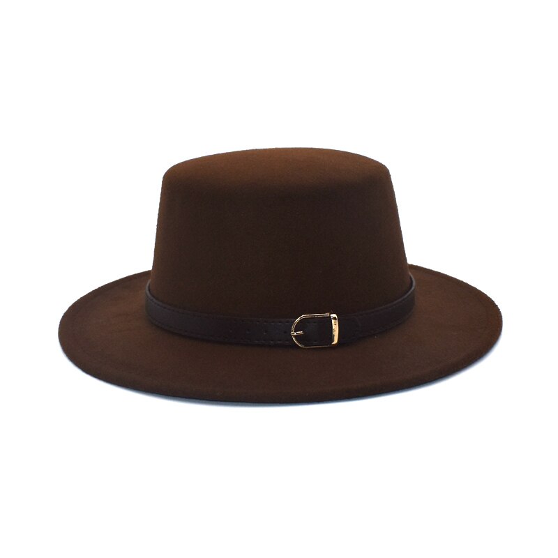 FUODRAO sombrero Fedora las mujeres Otoño Invierno ancho Vintage Ala sentía bombín de lana sombreros hombre Jazz sombrero negro sombrero rojo P25: Marrón