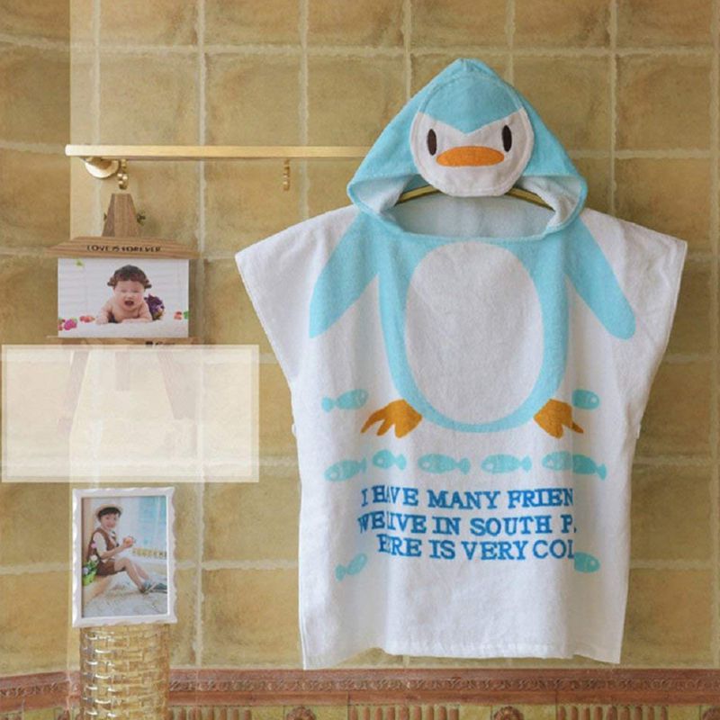 Albornoz infantil 100% de algodón para bebé, toallas de playa, capa, Toalla de baño para bebé con capucha de Animal de dibujos animados (pingüino)