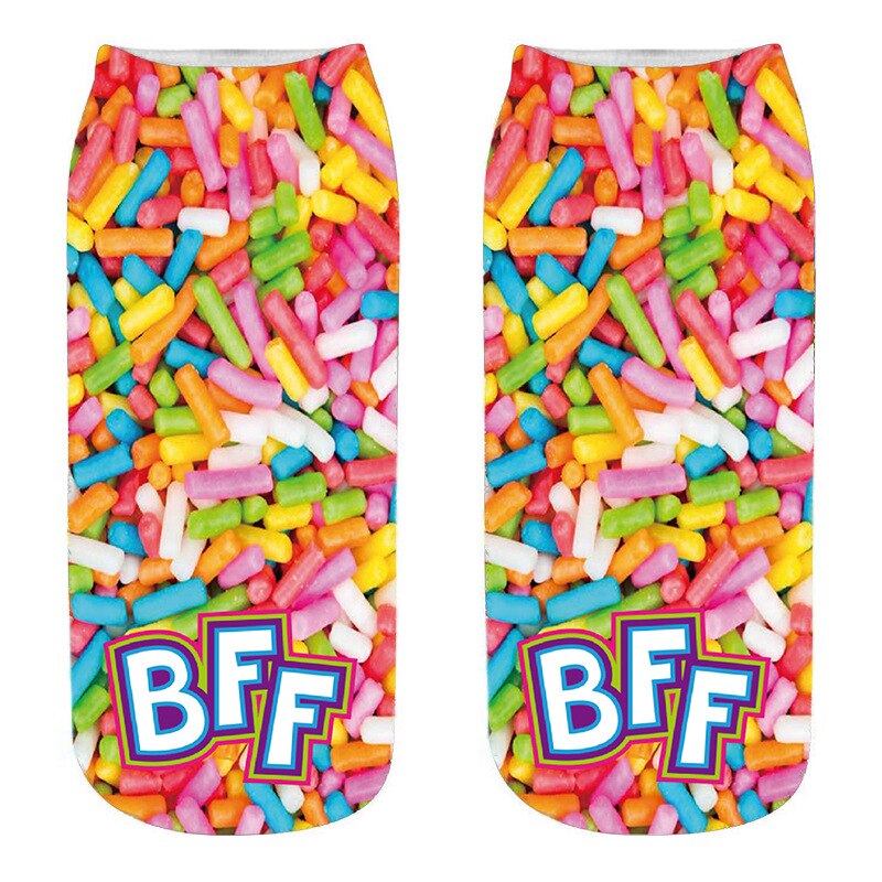 Calcetines de algodón con estampado 3D de comida para mujer, calcetín tobilleros de corte bajo, divertido, hamburguesa, patatas fritas, fruta, piruleta, Harajuku: Style6