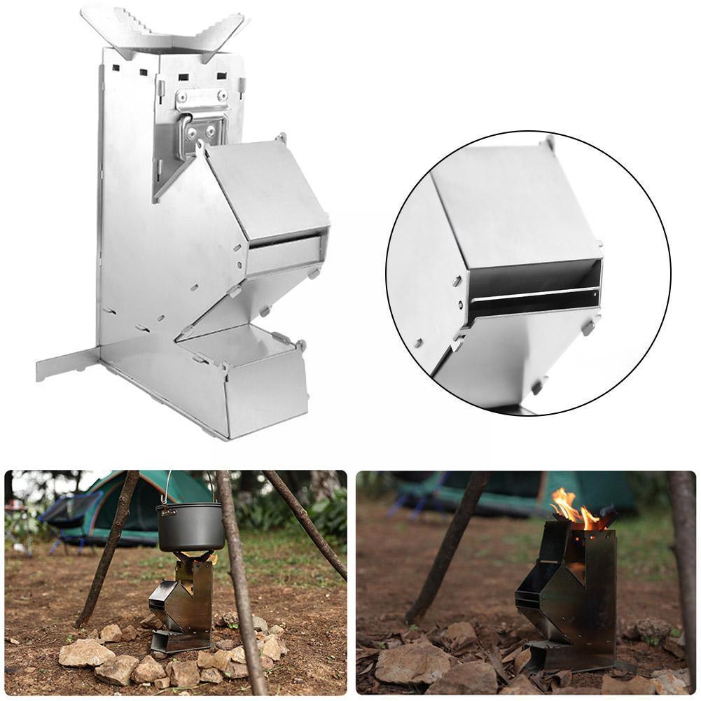 Portable Collapsible Camping Stove Wood Stove Outdoor Tent Rocket Stove Wood Steel Backpacking Stove Camp Burning N3a0