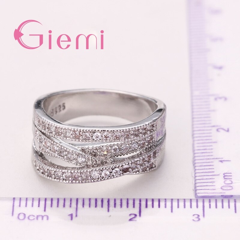 Heet Verkoop Eenvoudige Brede Vinger Ringen 925 Sterling Zilveren Accessoires Met Glanzende Sprankelende Stone Pretty Party Sieraden