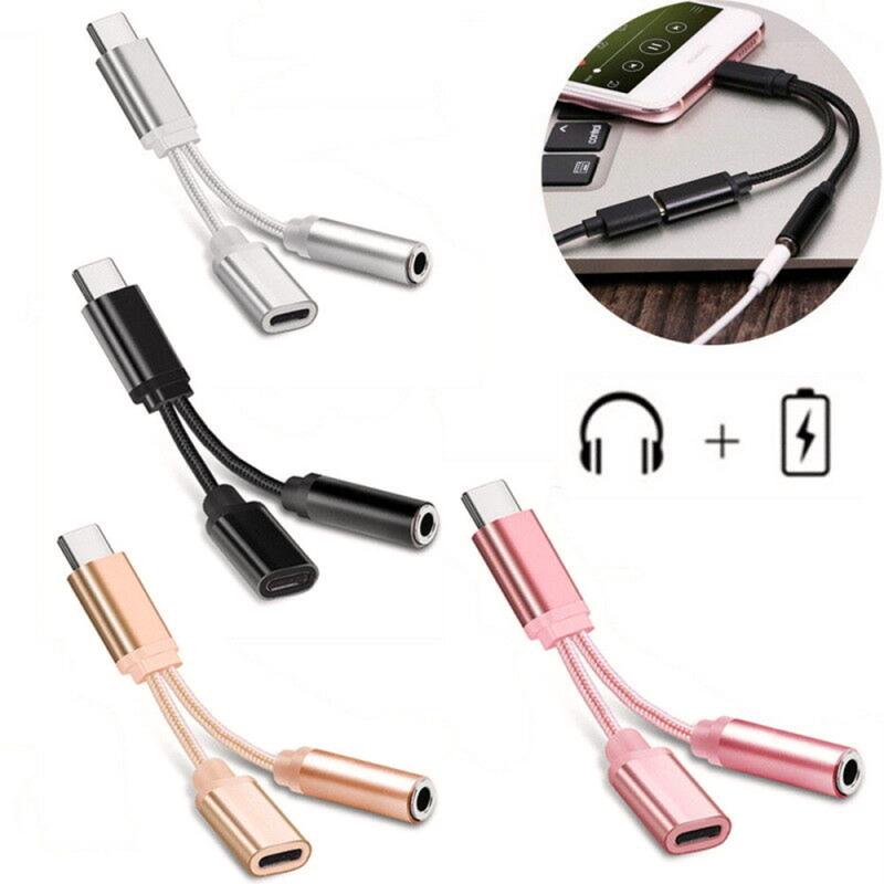 Weave 2 in 1 Type C Splitter Adaptateur Audio Cable Type C to 3.5mm Jack Aux Earphone Call Music Charging Adapter Cable