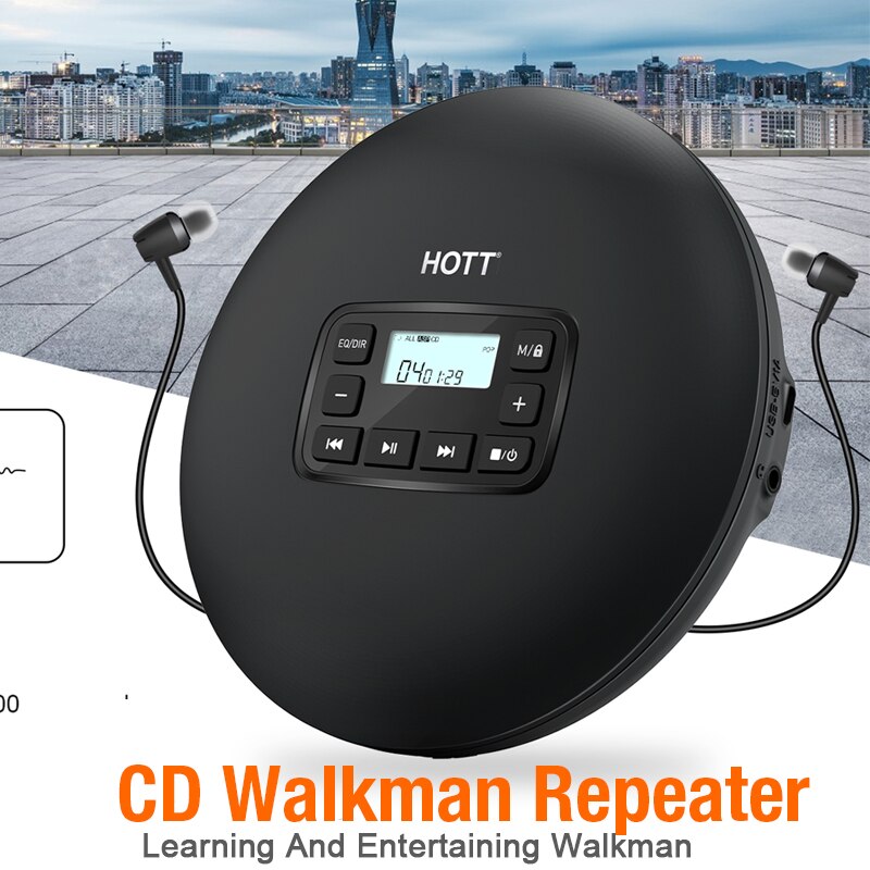 Cuffie Walkman CD portatili stile rotondo con altoparlanti lettore musicale CD musica HiFi schermo portato con cavo AUX supporto TF carta