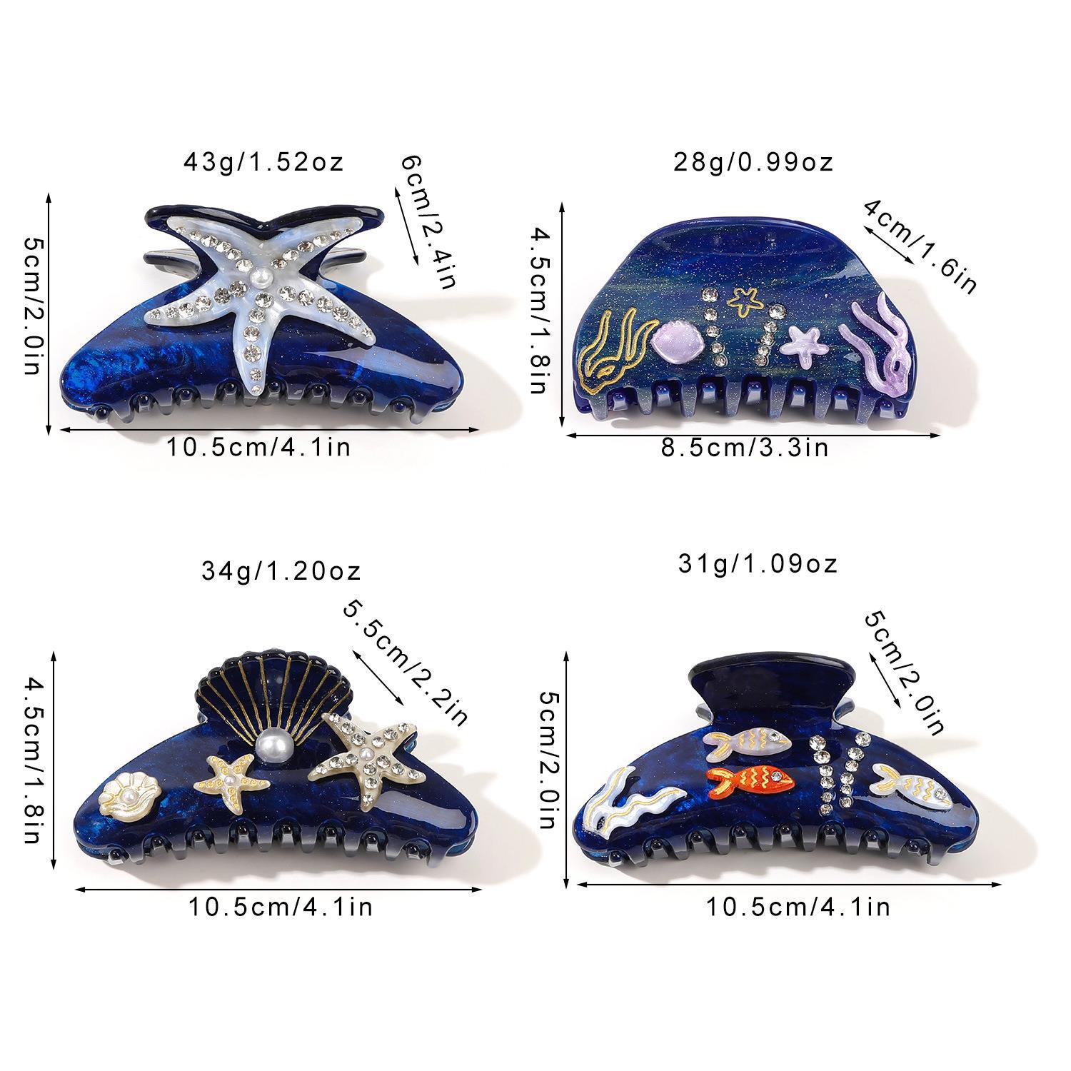 DuoShang Summer Rhinestone Starfish Hair Claw Acrylic Claw Clips Beach Ocean Series Crab Hair Clips for Women Hair Accessories