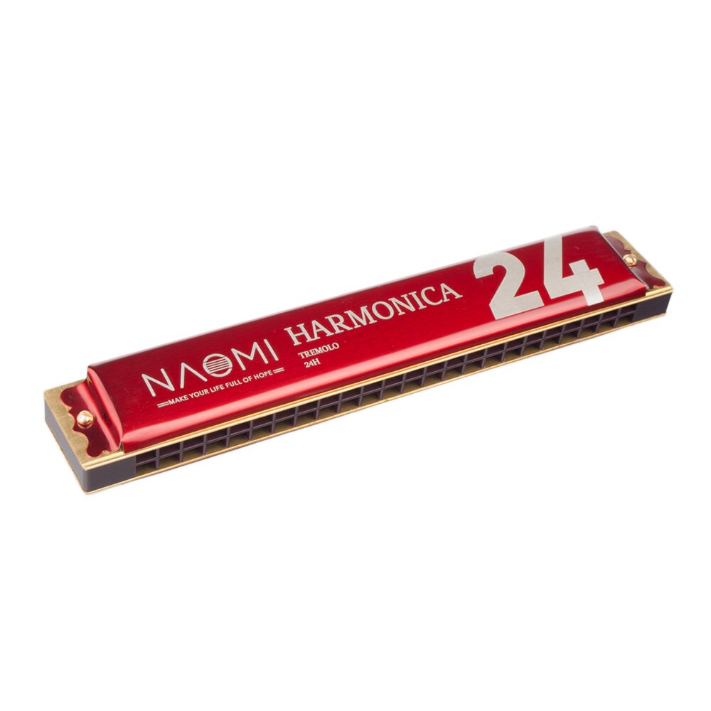 Naomi 24 huller tremolo mundharmonika nøgle af c rustfrit stål orgelharmonikaer med kasse blæseinstrument rød / sort: Rød